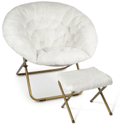 Milliard Cozy Faux Fur Saucer Chair X-Large with Footrest, White