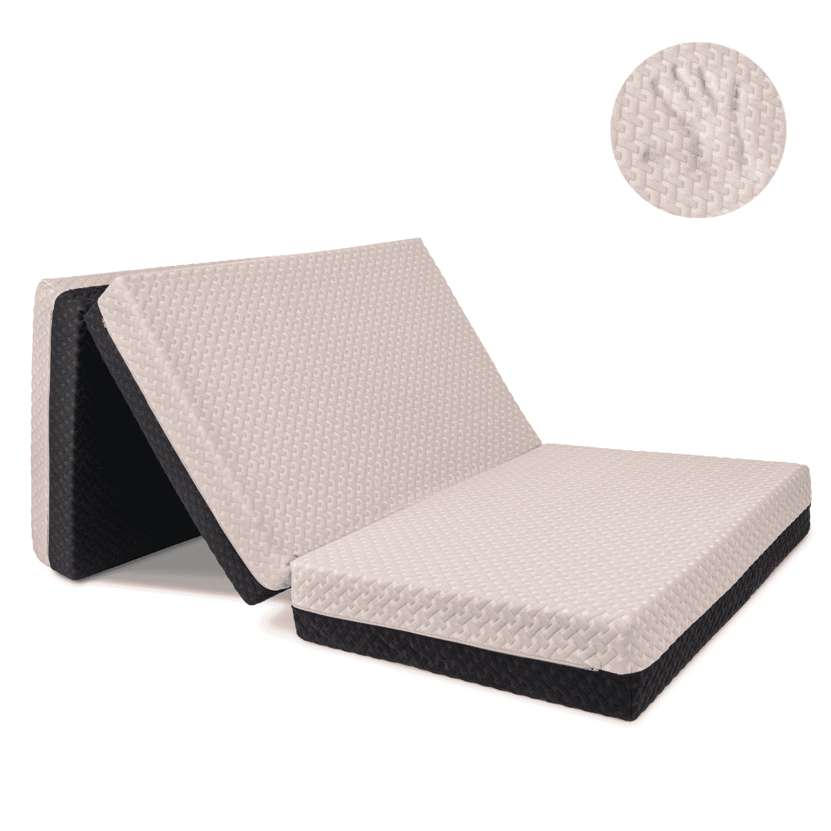 Taupe and Black 6-Inch Dual Sided Memory Foam Tri-Fold Mattress