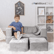 Milliard Grey Kids Couch - Modular Kids Sofa for Toddler and Baby, Velour Cover