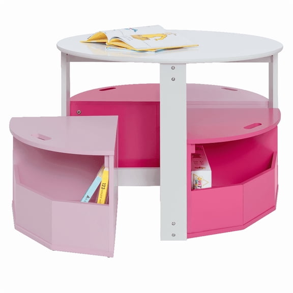 Milliard Kids Activity Play Table and Chair Set- for Toddlers-Round with 4 Storage Stools White / Pink