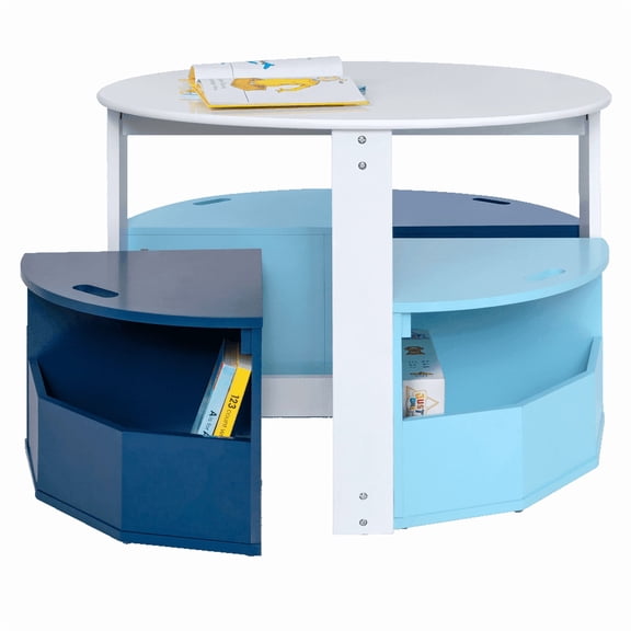 Milliard Kids Activity Play Table and Chair Set- for Toddlers-Round with 4 Storage Stools White / Blue