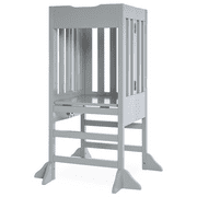 Milliard Kids Kitchen Step Stool Helper, Foldable   for Kids and Toddlers - Wooden Grey