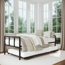 Milliard Modern Metal Twin Daybed with Trundle, Black - Mattresses Sold Separately