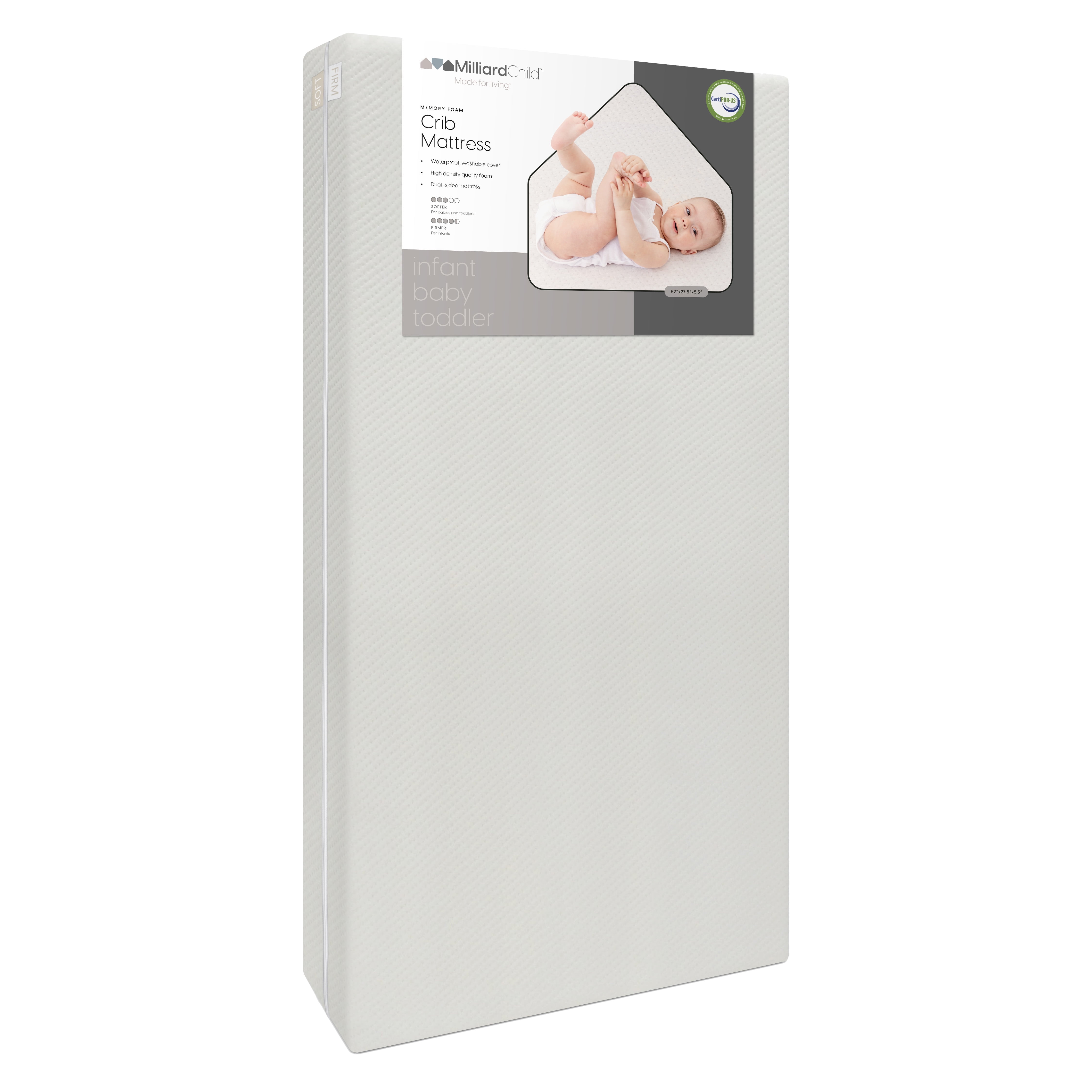 COMING SOON Milliard Premium Memory Foam Hypoallergenic Infant & Toddler Crib Mattress, Waterproof Cover, Dual Stage
