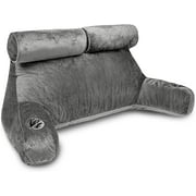 Milliard Reading Pillow, Velour Removable Cover with Memory Foam, Two Person Bed Rest Pillow, Grey