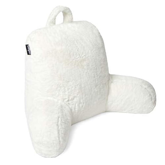 Milliard Reading Pillow with Shredded Memory Foam, Back Rest Pillow for Sitting in Bed with Faux Fur Removable Cover –18x15 inches (White)