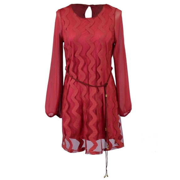 Millibon Special Holiday Vertical Zig Zag Design Long Sleeves Tie Waist Dress