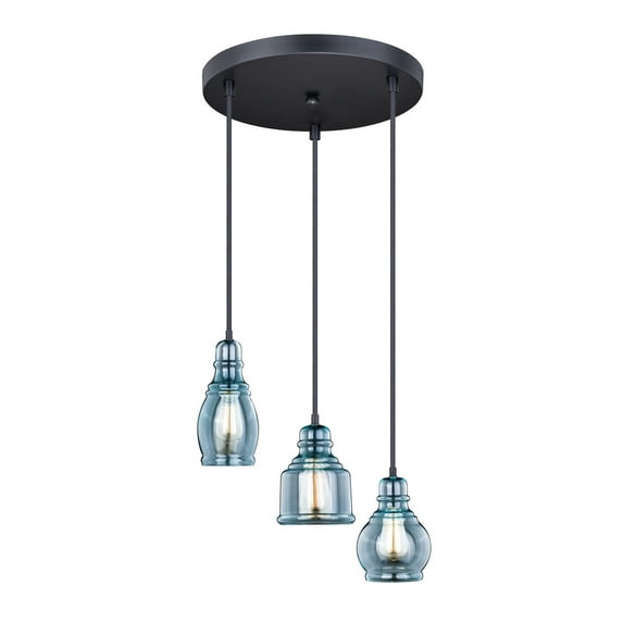 Millie 3L Bronze Farmhouse Jar Pendant Chandelier Ceiling Light Fixture Blue Glass