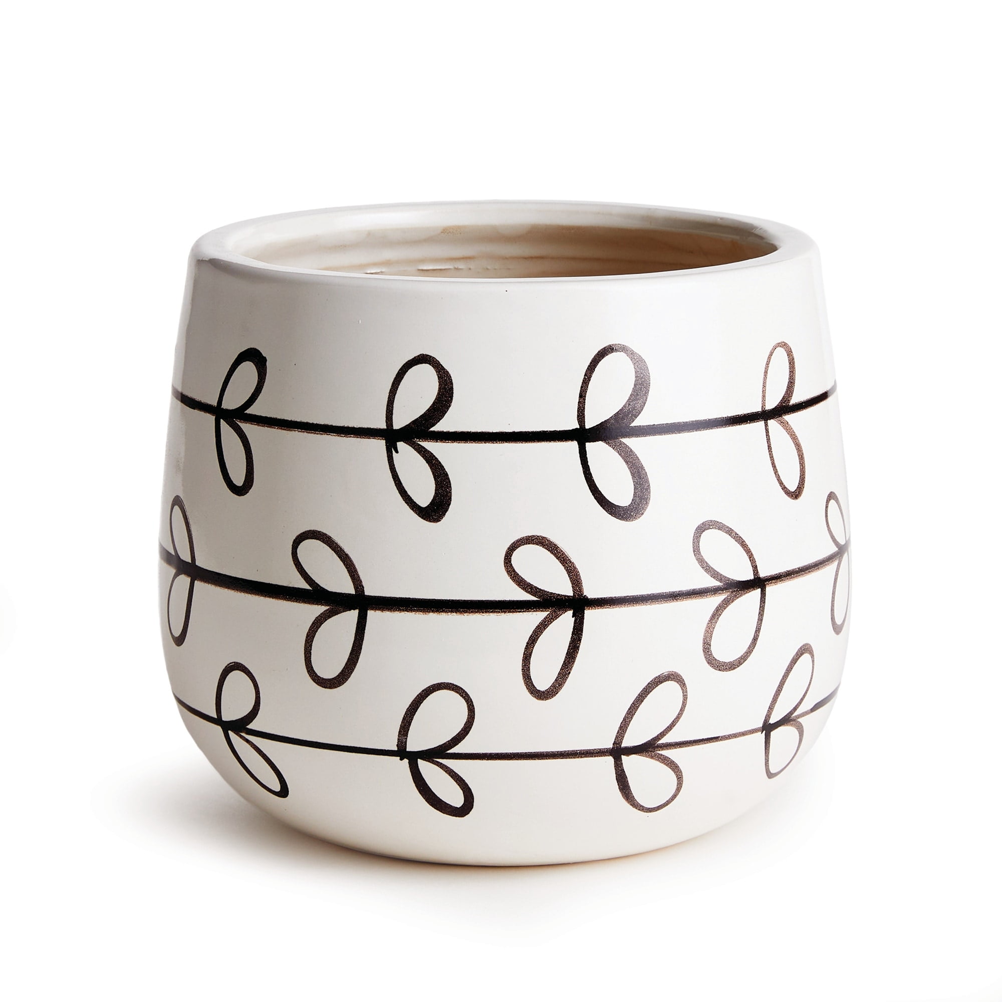 Small Hand-Painted Black Vine Ceramic Outdoor Pot