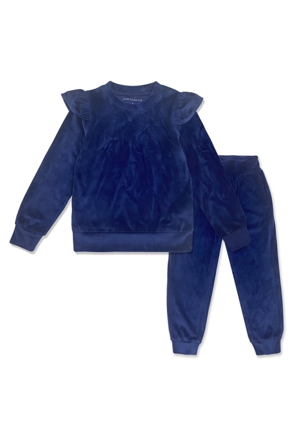 Millie Love Lily Girls' Navy Rib Velour Jogger Set, Big Girl, Size 5 (2-PCS)