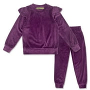 MILLIE LOVES LILY Millie Love Lily Girls' Plum Rib Velour Jogger Set, Big Girl, Size 6 (2-PCS)