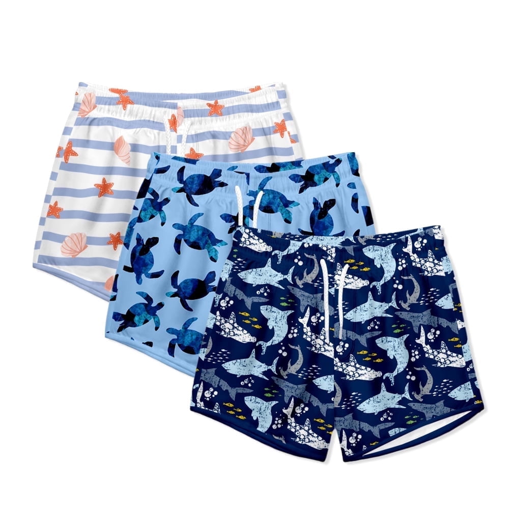 Millie Loves Lily Boys Blue Turtle & Blue Stripe Swim Shorts, Big Boys, Size 7, 2-pcs UPF 50+