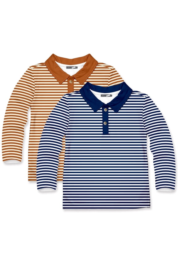 Boys' Caramel Stripe & Navy Stripe Polo Shirts, Toddler Boy, Size 4T, 2-PCS