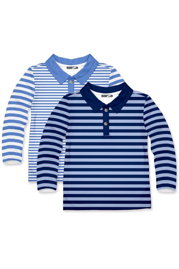 Boys' Marina Blue Stripe & Navy Stripe Polo Shirts, Big Boy, Size 10, 2-PCS