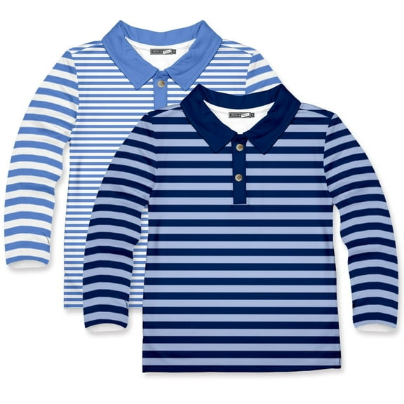 Millie Loves Lily Boys' Marina Blue Stripe & Navy Stripe Polo Shirts, Big Boy, Size 8, 2-PCS