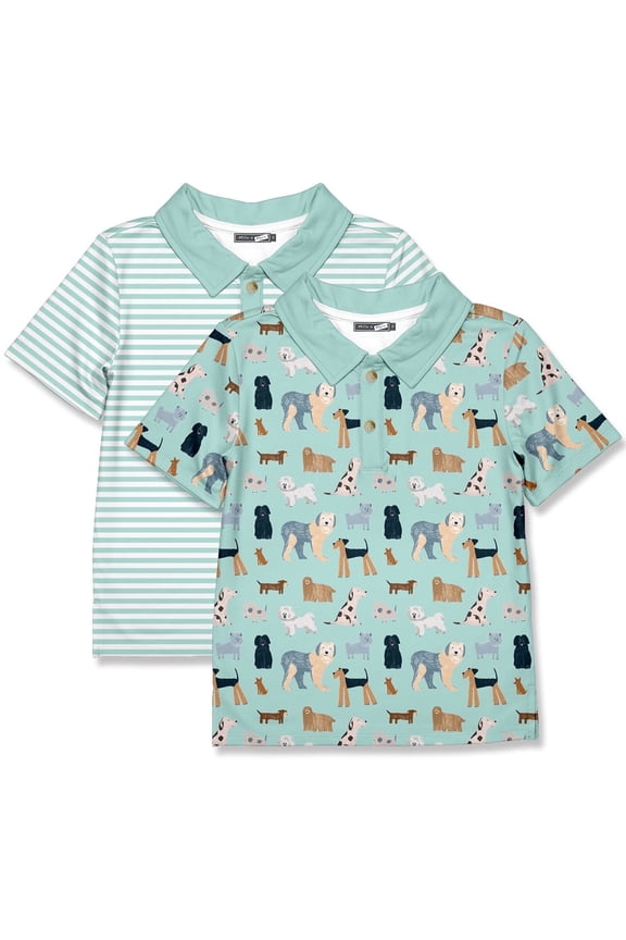 Boys' Mint Stripe & Dog Print Polo Shirts, Toddler Boy, Size 3T, 2-PCS