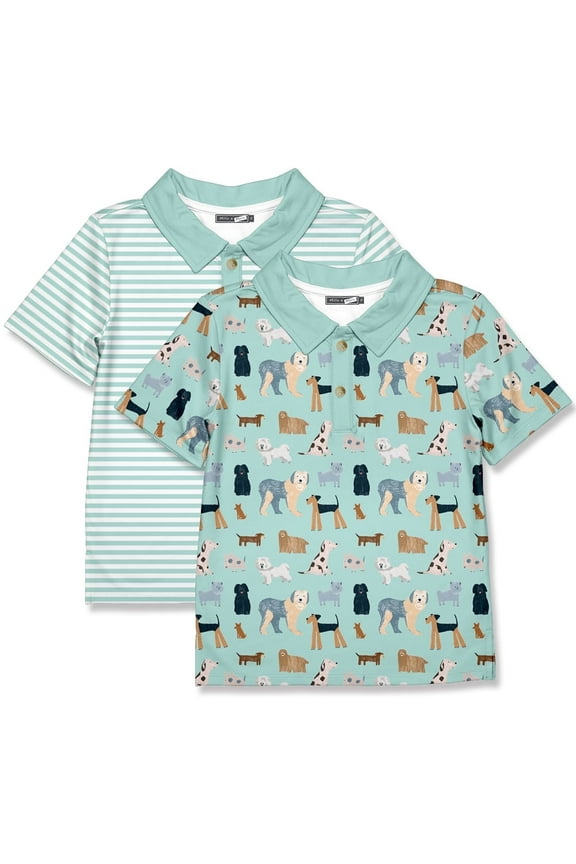 Boys' Mint Stripe & Dog Print Polo Shirts, Toddler Boy, Size 4T, 2-PCS