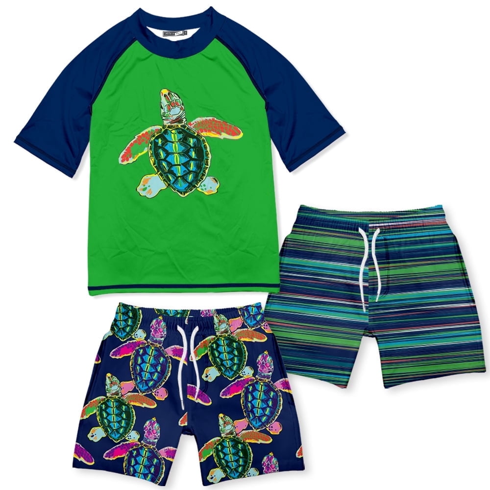 Turtle Rash Guard Millie Loves Lily Boys Navy & Green Water Turtle Rashguard Set, Big ...