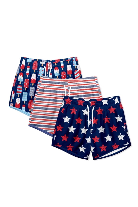 Boys Red, Wht, & Blue Popsicles & Stripe Swim Shorts, Big Boys, Size 8, 2-pcs UPF 50+
