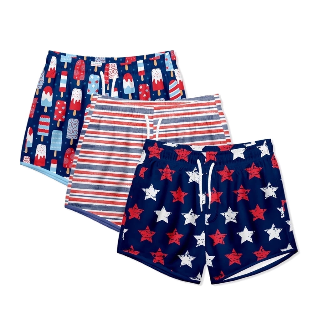 Millie Loves Lily Boys Red, Wht, & Blue Popsicles & Stripe Swim Shorts, Toddler Boys, Size 4T, 2-pcs UPF 50+
