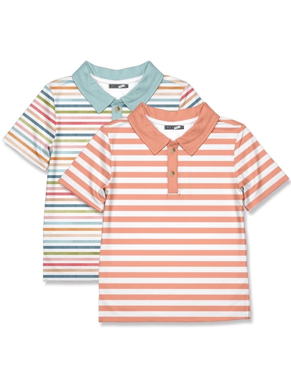 Boys' Sunset Stripe & Coral Stripe Polo Shirts, Big Boy, Size 6, 2-PCS