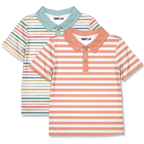 Millie Loves Lily Boys' Sunset Stripe & Coral Stripe Polo Shirts, Big Boy, Size 8, 2-PCS