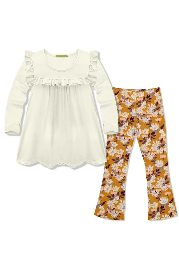 Cream Ruffle Top & Floral Flared Legging Set, Toddler, Size 3T (2-PCS)