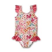 Millie Loves Lily Female Coral Floral Print Ruffle-Accent Swimsuit One-piece UPF 50, Sizes 2-10
