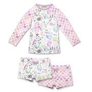 Millie Loves Lily Female Lilac Sea Dreams Long-Sleeve Rashguard Swimsuit Set UPF 50, Size 2T-12