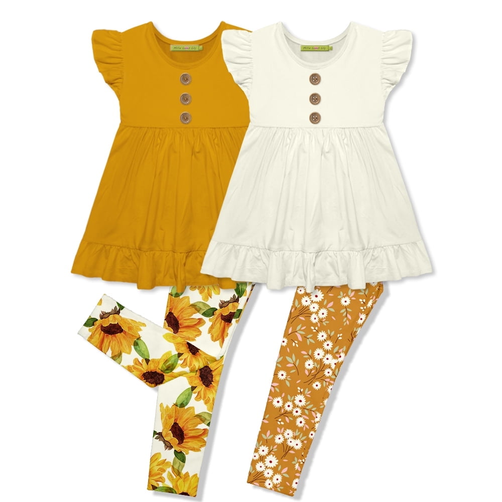 Millie Loves Lily Marigold & Cream Top & Legging Set (Girls), 4-Piece Set, Sizes 2T-12