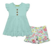 Millie Loves Lily Female Dusty Pink Angel-Sleeve Top & Madison Floral Ruffle Shorts (2T-12)