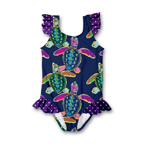Millie Loves Lily Female Navy Water Turtle Ruffle-Accent One-Piece Swimsuit, Size 2T-10