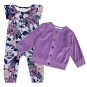 Millie Loves Lily Female Purple Fame Floral Cap-Sleeve Playsuit & Cardigan size ( 3M -3T)