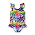 thumbnail image 1 of Millie Loves Lily Female Purple Rainbow Mermaid Scale Ruffle-Accent Swimsuit One-piece UPF 50, Sizes 2-10, 1 of 6