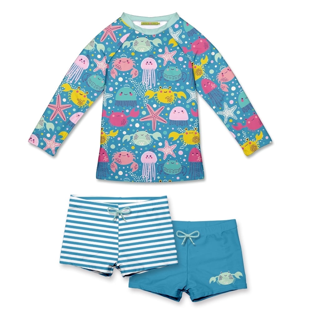 Baby Girls One Piece Swimsuits Long Sleeve Rash Guard For Kids Girls