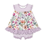 Millie Loves Lily Female White & Lilac Floral Skirted Bubble Romper Jersey Knit (3M-3T)