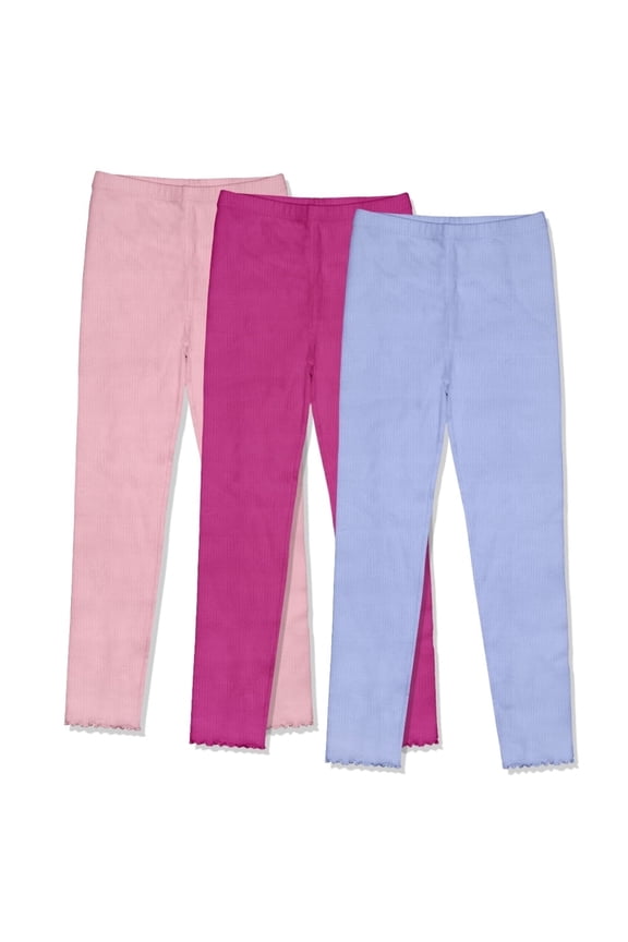 Girls' 3-Pack Ribbed Legging Set, Big Girls, Size 6