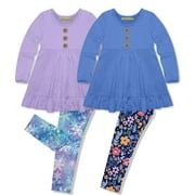 Millie Loves Lily Girls Blue and Orchid Tops & Printed Leggings, Big Girl, Size 6, 4-pcs