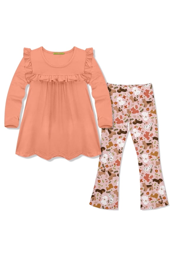 Girls Coral Ruffle Top & Doggie Print Legging Set, Size 5, 2PCS