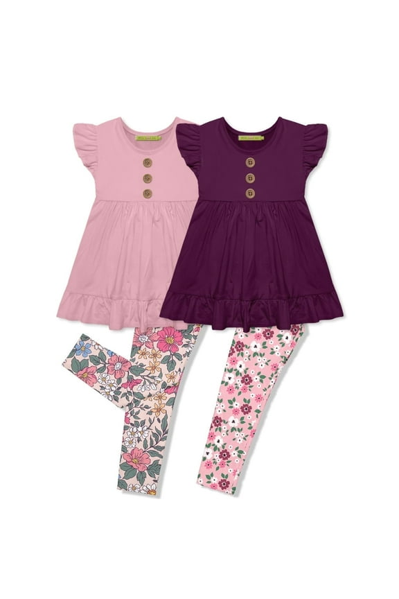 Girls Dusty Pink & Plum Saylor Floral 4 pc Leggings Set size (2T-12)