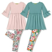 MILLIE LOVES LILY Girls Lt. Pink and Nile Blue Dress & Legging Set (Size 4T-12 & Plus Sizes), 4-PCS