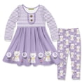 thumbnail image 1 of Millie Loves Lily Girls Lilac Kitty Border Print Dress and Legging Set, Size 4T, 2-PCS, 1 of 2