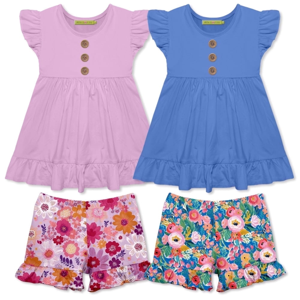 Millie Loves Lily Girls Lilac & Marina Blue Tops & Ruffle Shorts Set ...