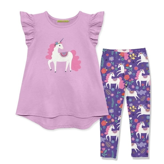 Millie Loves Lily Girls Lilac Unicorn Top & Legging Set Size (2T-12)
