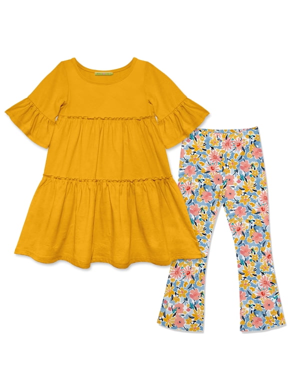 Girls Marigold Tiered Dress and Legging Set,Big Girls,Size 8