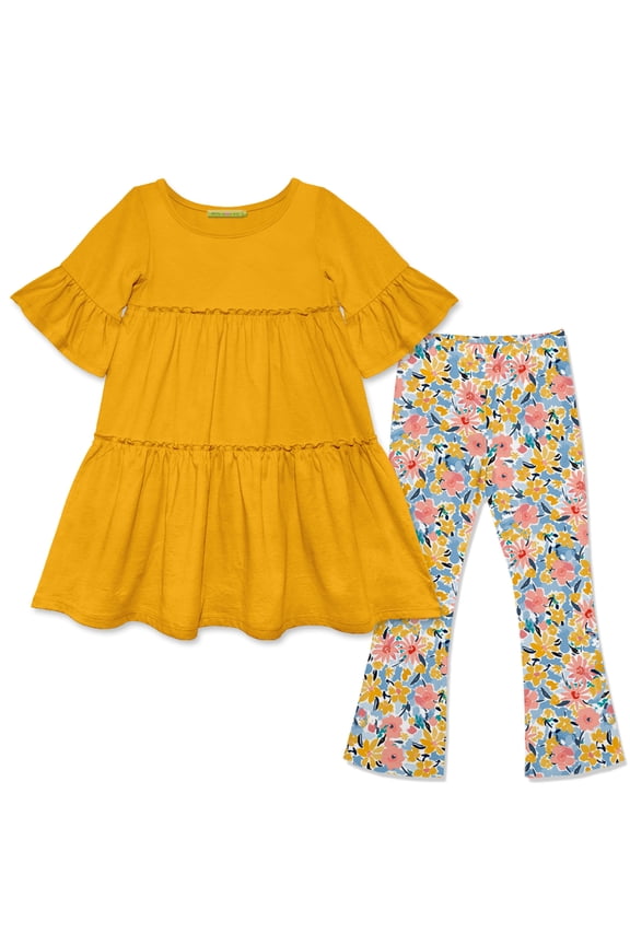 Girls Marigold Tiered Dress and Legging Set,Big Girls,Size 8