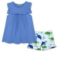 thumbnail image 1 of Millie Loves Lily Girls Marina Blue Ruffle Top and Turtle Print Ruffle Short Set,Big Girls,Size 5,2-PCS, 1 of 5