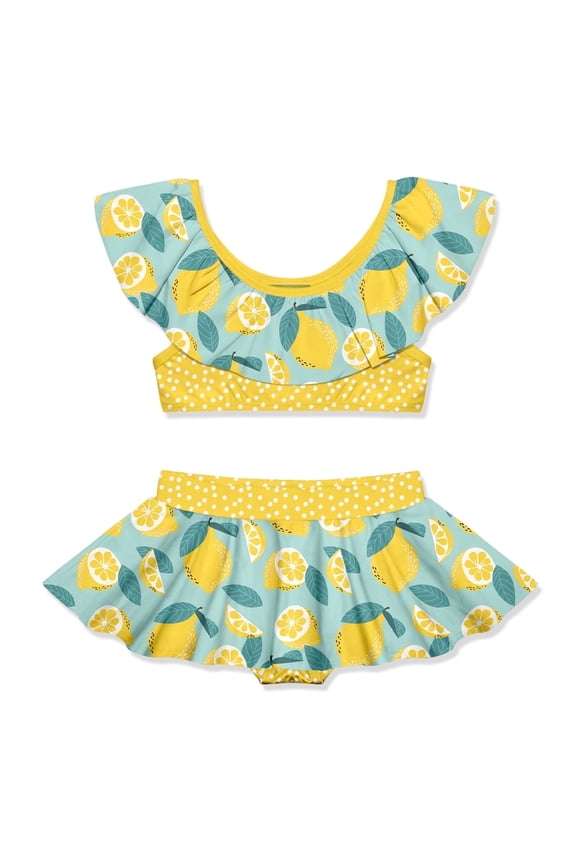Girls Mint Lemon 2-pc Ruffle Swimsuit, Big Girls, Size 6, 2-pcs, UPF 50+