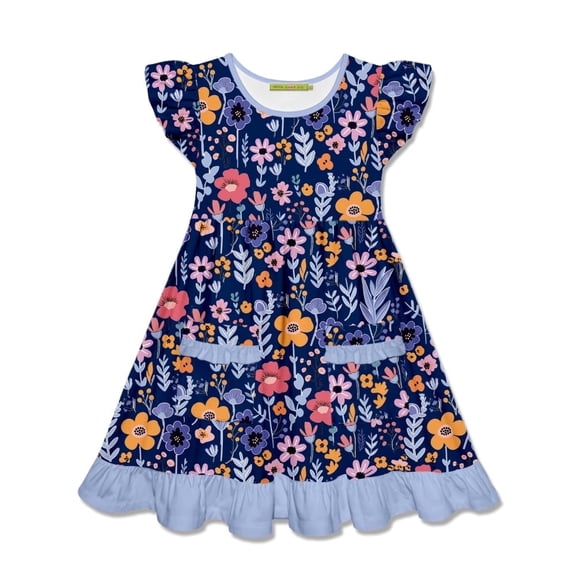 Millie Loves Lily Girls' Navy Floral 2-Pocket Dress, Big Girls, Size 8