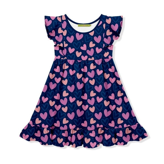 Millie Loves Lily Girls Navy Hearts Angel Sleeve Dress,Big Girls,Size 6